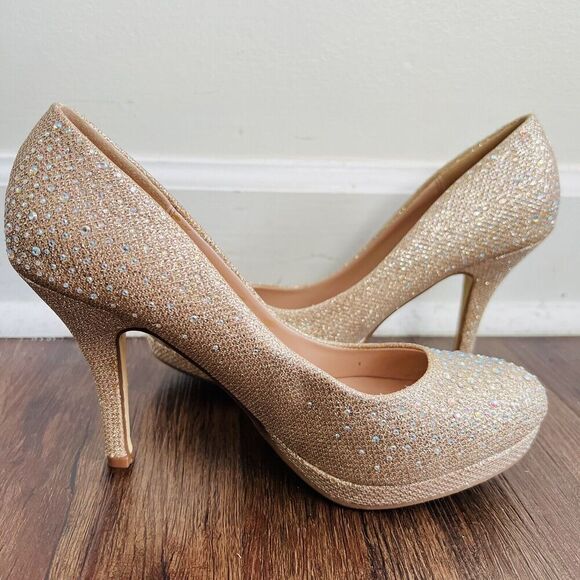 Bonnibel Olga-6 Round Toe Glitter Mesh Rhinestone Studded Heels Size 7 - Picture 1 of 10